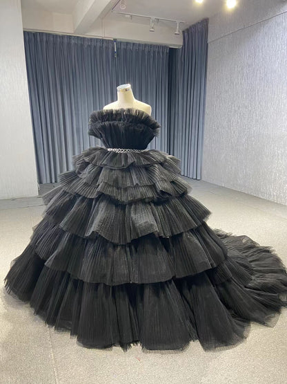 Tiered Peach Ball Gown Wedding Dresses Princess Sweet 16 Dress Debut Gown 222140-Quinceanera Dresses 2025 -Viniodress-Black-Custom Size-