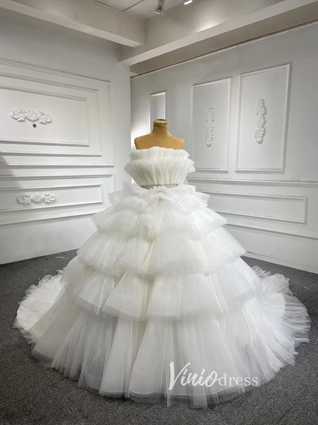 Tiered Peach Ball Gown Wedding Dresses Princess Sweet 16 Dress Debut Gown 222140-Quinceanera Dresses 2025 -Viniodress-Ivory-Custom Size-