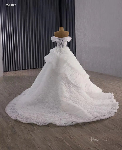 Tiered Ruffle Ball Gown Wedding Dress | Off-the-Shoulder Luxury Bridal Gown with Corset Back 251109-wedding dresses 2025 -Viniodress-Ivory-Custom Size-