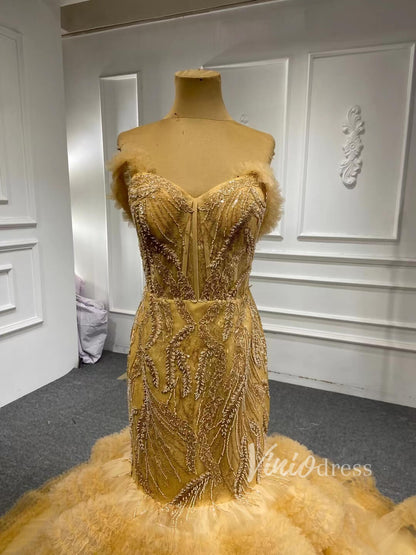 Tiered Ruffle Beaded Mermaid Wedding Dresses 67347-wedding dresses 2025 -Viniodress-Ivory-Custom Size-