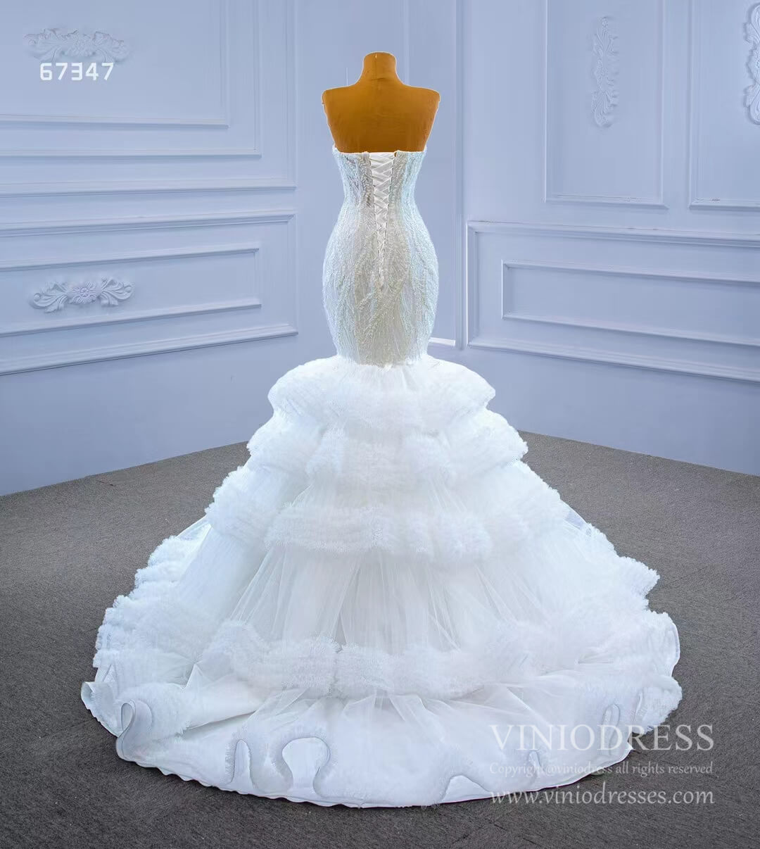 Tiered Ruffle Beaded Mermaid Wedding Dresses 67347-wedding dresses 2025 -Viniodress-Ivory-Custom Size-