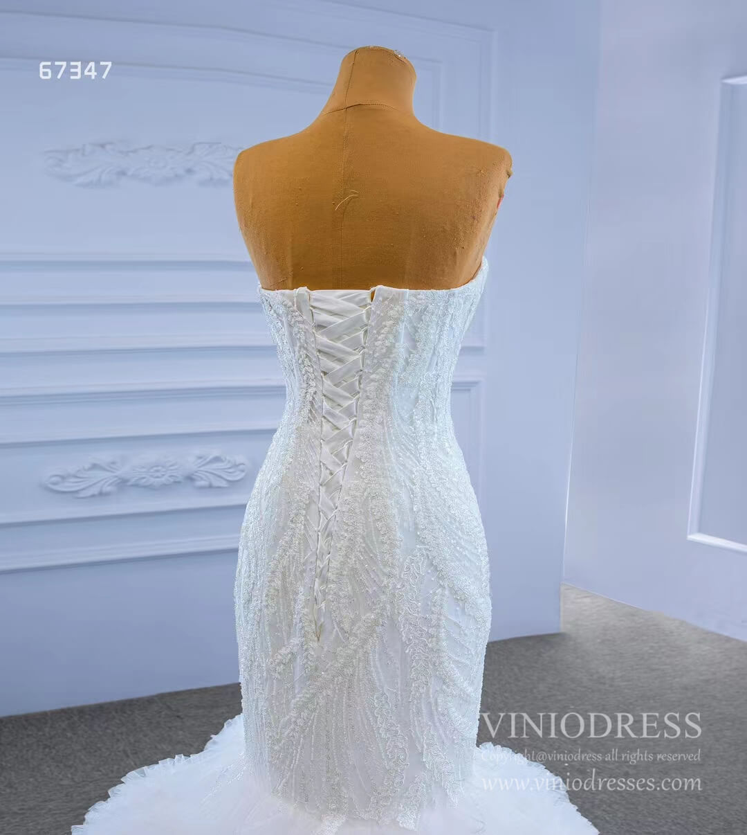 Tiered Ruffle Beaded Mermaid Wedding Dresses 67347-wedding dresses 2025 -Viniodress-Ivory-Custom Size-