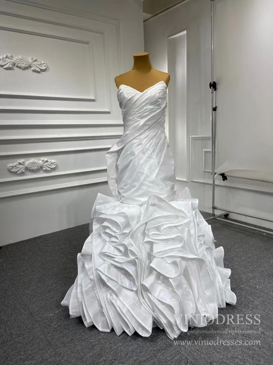 Tiered Ruffle Rosette Mermaid Wedding Dresses with Detachable Skirt 67221-wedding dresses 2025 -Viniodress-Ivory-Custom Size-
