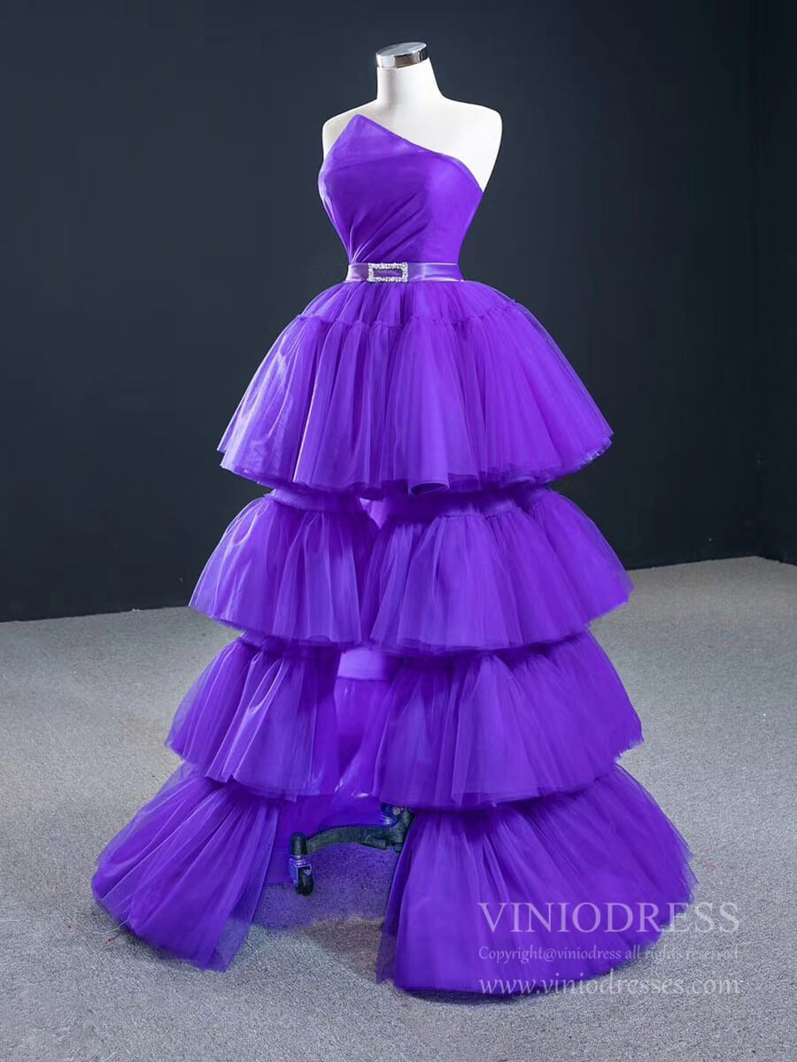 Prom Dress 2025 Tiered Violet Purple Prom Dresses Strapless Sweet 15 Dress FD2424-unique prom dresses-Purple-Custom Size-Viniodress