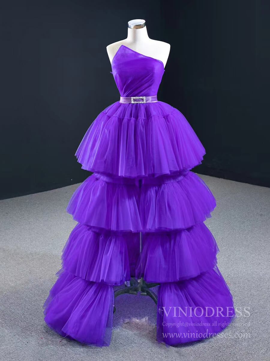 Prom Dress 2025 Tiered Violet Purple Prom Dresses Strapless Sweet 15 Dress FD2424-unique prom dresses-Purple-Custom Size-Viniodress