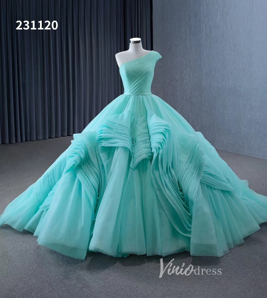 Tiffany Blue Ball Gown Wedding Dress Tiered Ruffle Cinderella Quincean Viniodress Tiffany Blue Ball Gown Wedding Dress Tiered Ruffle Cinderella Quincean Viniodress