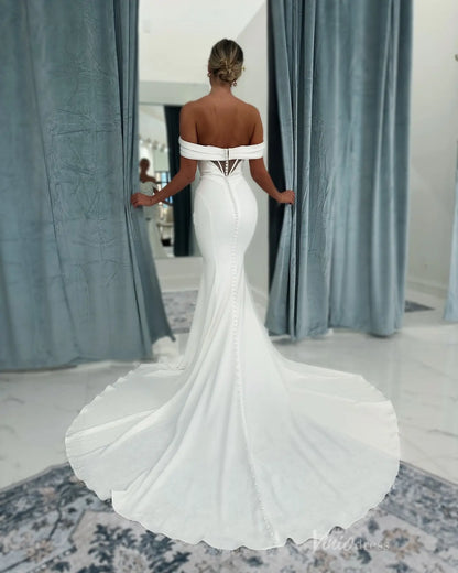 Timeless Off-Shoulder Satin Mermaid Wedding Dress with Folded Neckline & Button Train – MN138-wedding dresses 2025 -Viniodress-Ivory-Custom Size-
