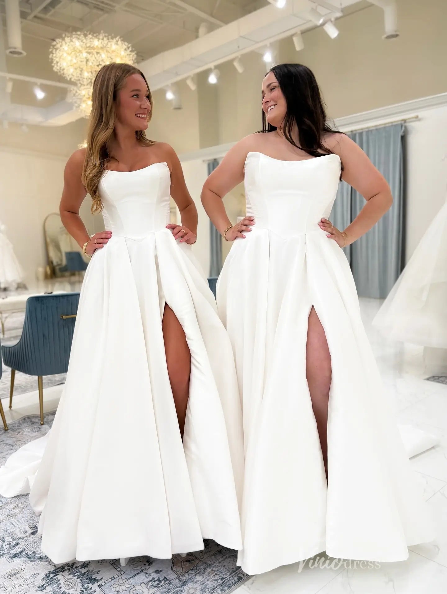 Timeless Satin Ball Gown Wedding Dress with Strapless Neckline, High Slit & Oversized Back Bow – MS131-wedding dresses 2026-Viniodress-Ivory-Custom Size-