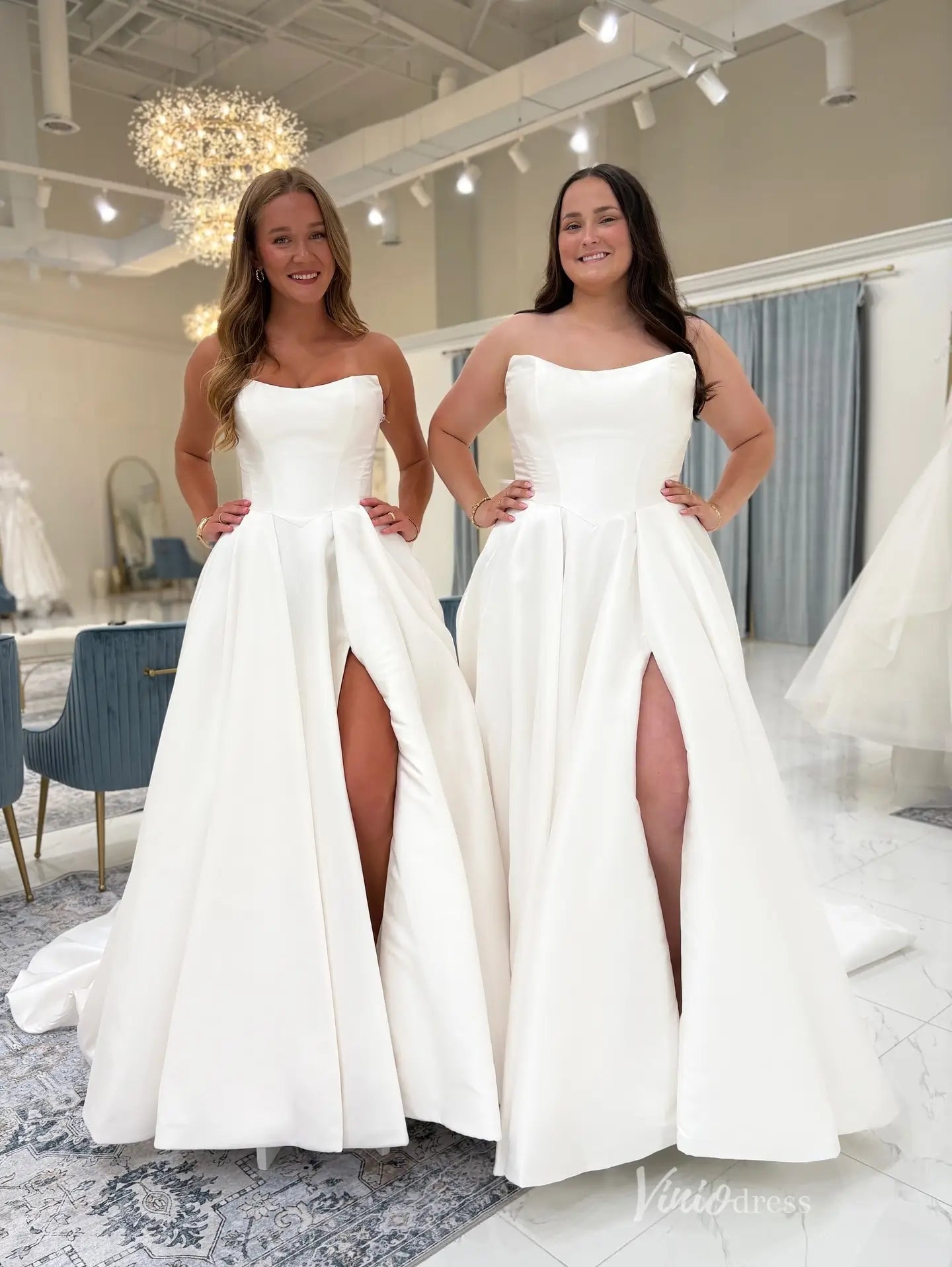 Timeless Satin Ball Gown Wedding Dress with Strapless Neckline, High Slit & Oversized Back Bow – MS131