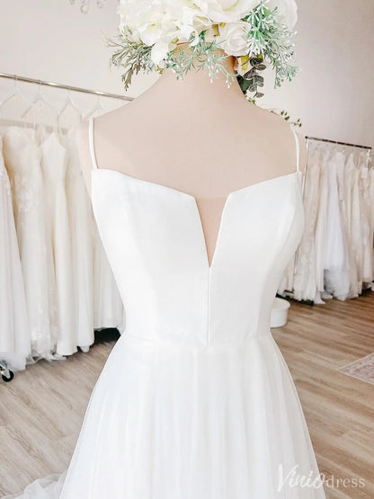 Tulle A-Line Wedding Dress with Slit and Plunging Neckline – VW2527-wedding dresses 2025 -Viniodress-White-Custom Size-