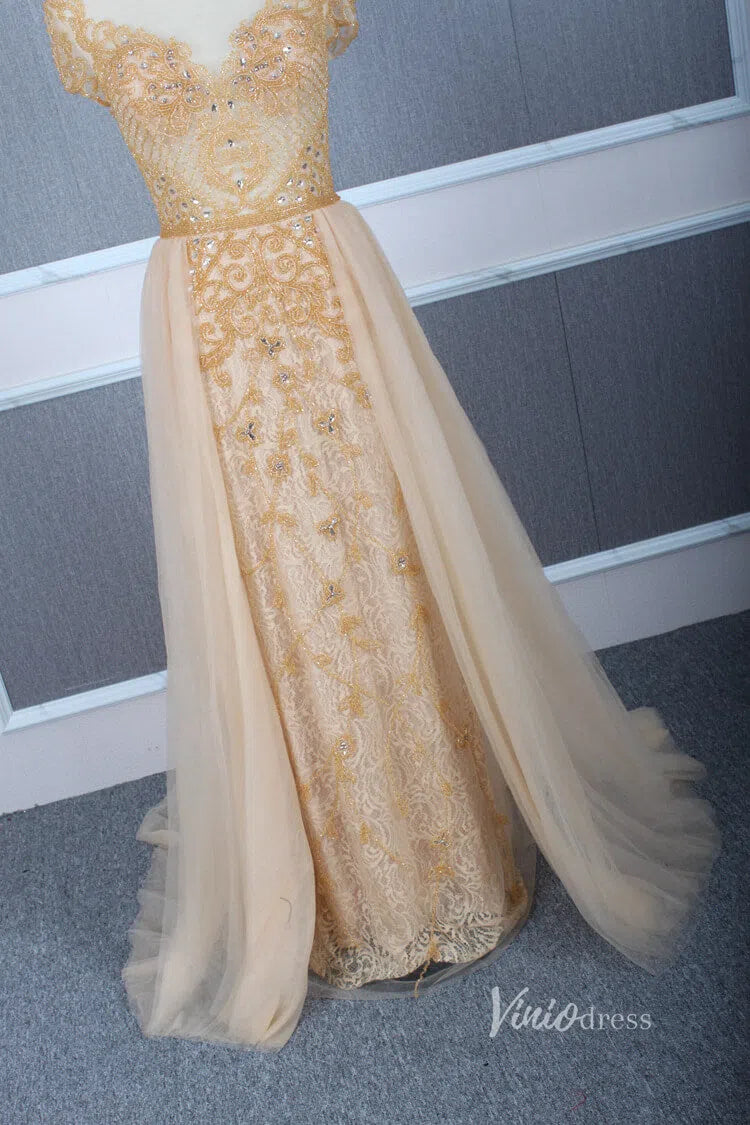 Tulle Beaded Formal Evening Dress Grey Overskirt Prom Dress FD2376-Evening Dresses 2025 -Viniodress-Grey-US 2-