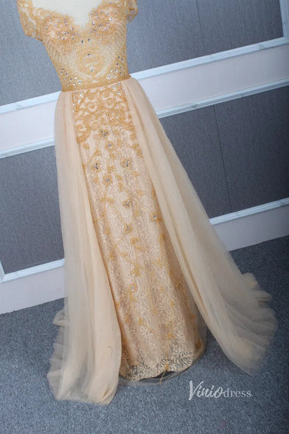 Tulle Beaded Formal Evening Dress Grey Overskirt Prom Dress FD2376-Evening Dresses 2025 -Viniodress-Grey-US 2-