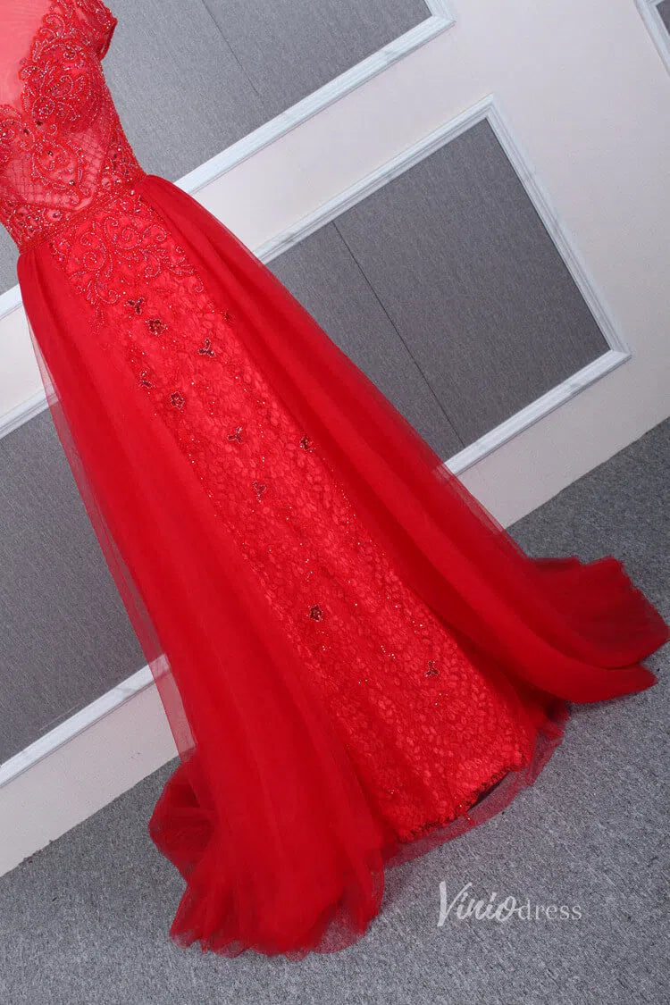 Tulle Beaded Formal Evening Dress Grey Overskirt Prom Dress FD2376-Evening Dresses 2025 -Viniodress-Grey-US 2-