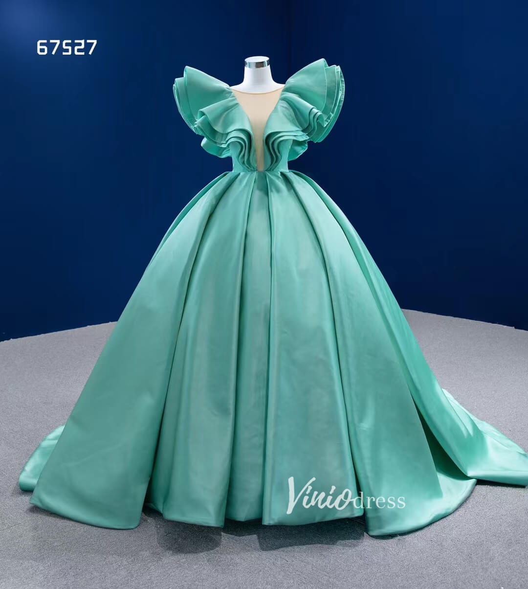 Turquoise Blue Quince Dresses Satin Ball Gown Wedding Dress 67527-Quinceanera Dresses 2025 -Viniodress-As Picture-Custom Size-