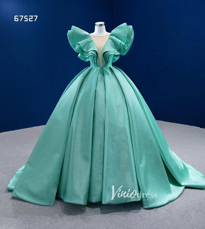 Turquoise Blue Quince Dresses Satin Ball Gown Wedding Dress 67527-Quinceanera Dresses 2025 -Viniodress-As Picture-Custom Size-