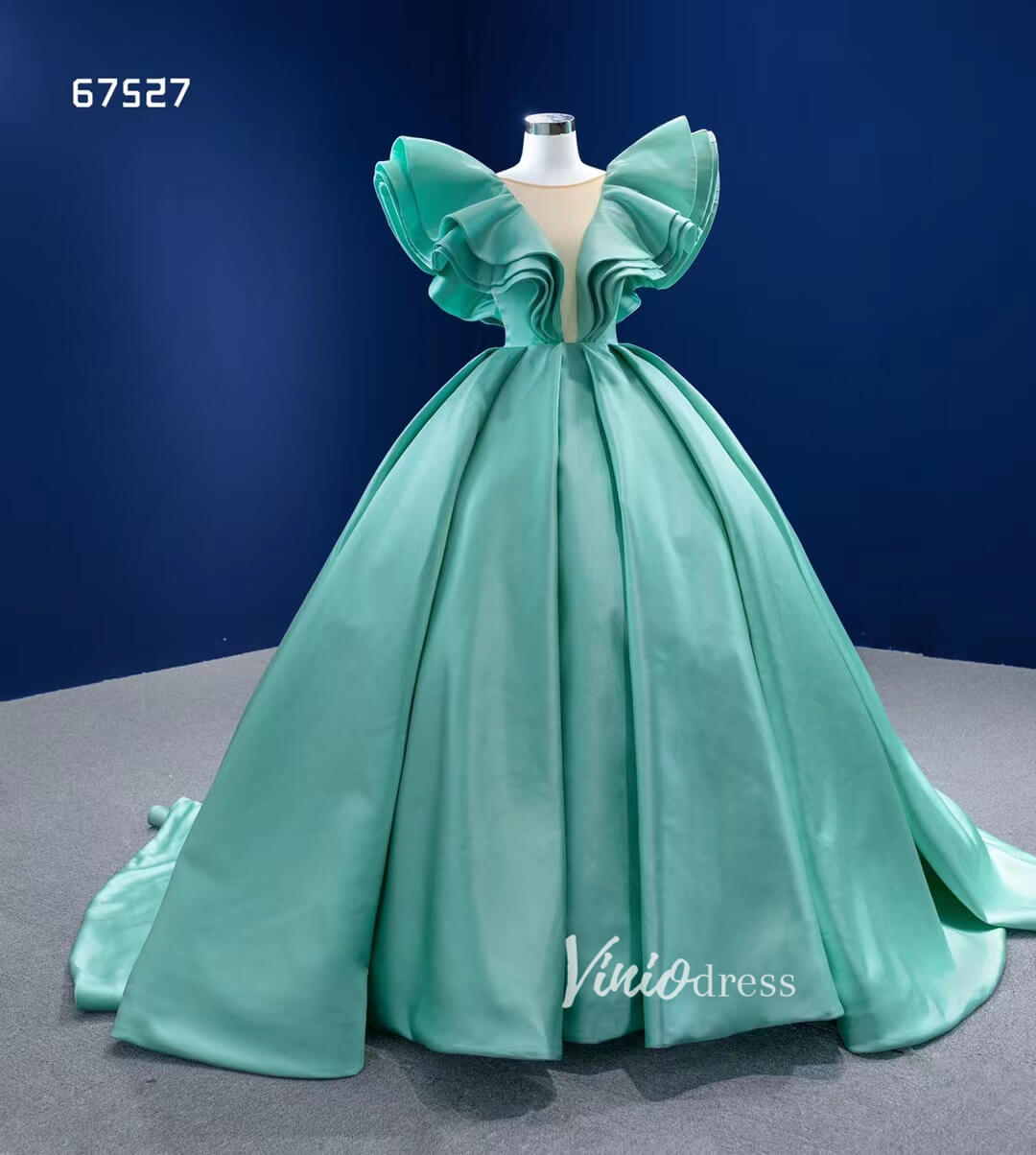 Turquoise Blue Quince Dresses Satin Ball Gown Wedding Dress 67527-Quinceanera Dresses 2025 -Viniodress-As Picture-Custom Size-
