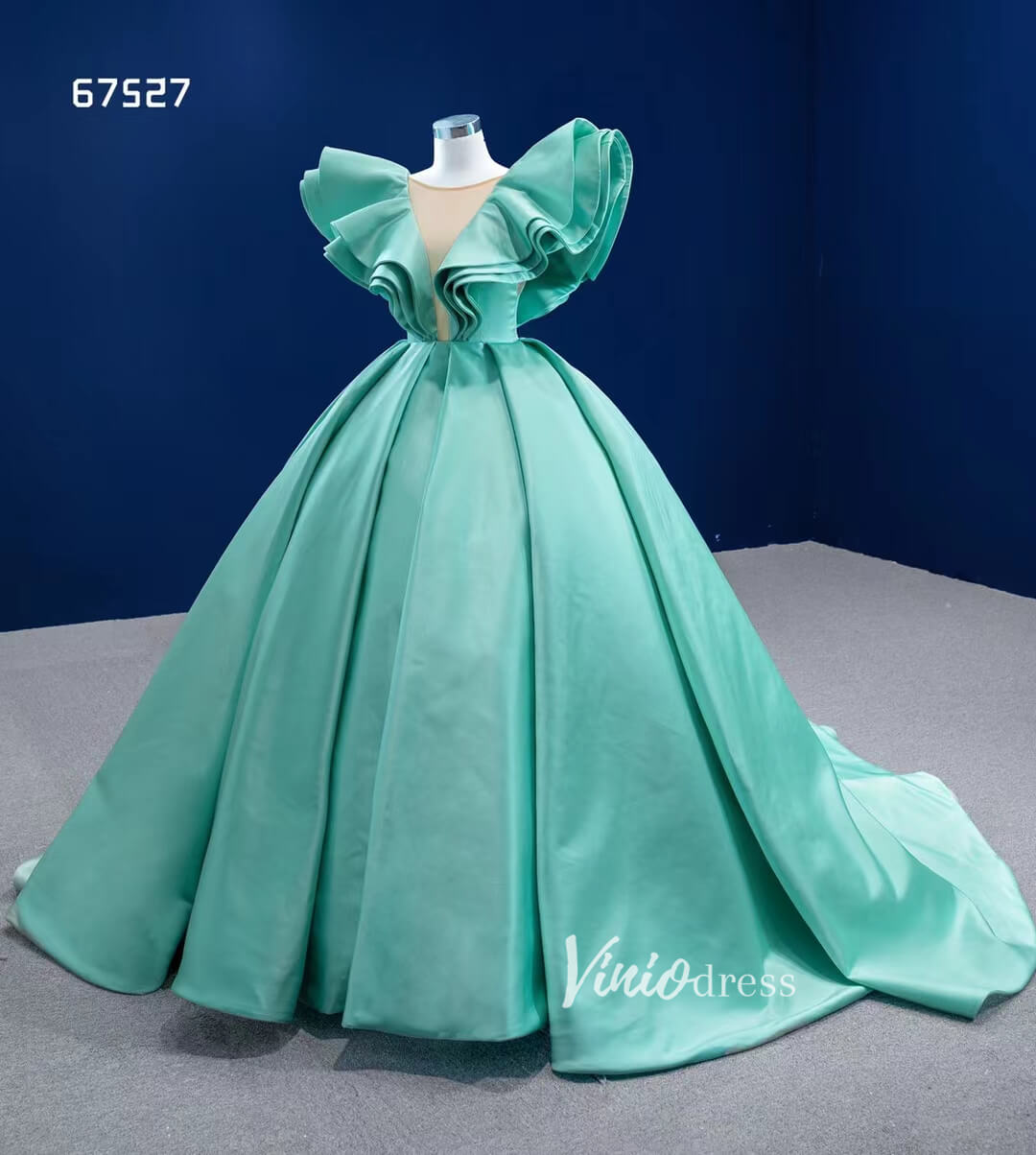 Turquoise Blue Quince Dresses Satin Ball Gown Wedding Dress 67527-Quinceanera Dresses 2025 -Viniodress-As Picture-Custom Size-