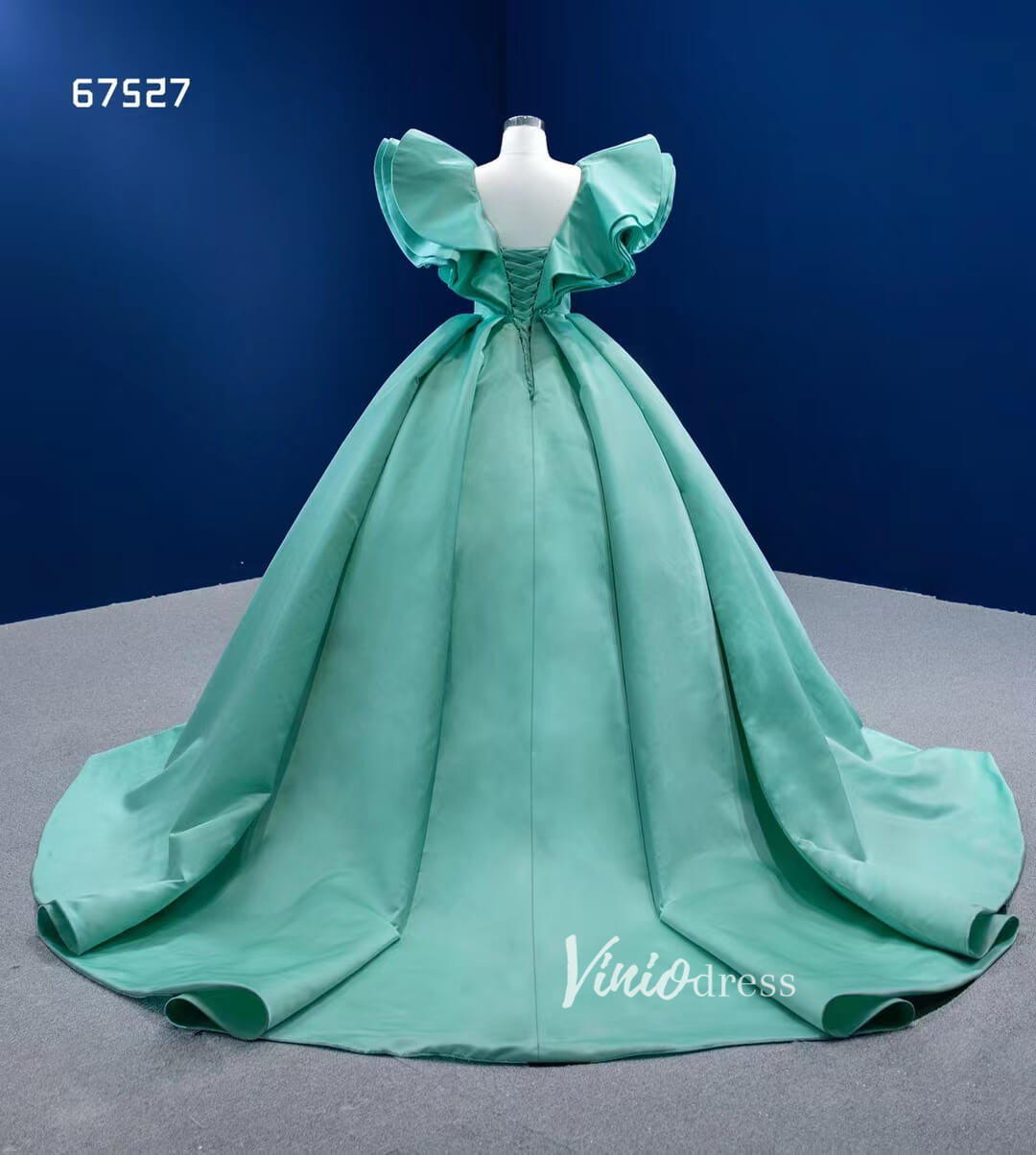 Turquoise Blue Quince Dresses Satin Ball Gown Wedding Dress 67527-Quinceanera Dresses 2025 -Viniodress-As Picture-Custom Size-