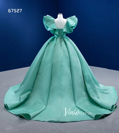 Turquoise Blue Quince Dresses Satin Ball Gown Wedding Dress 67527-Quinceanera Dresses 2025 -Viniodress-As Picture-Custom Size-