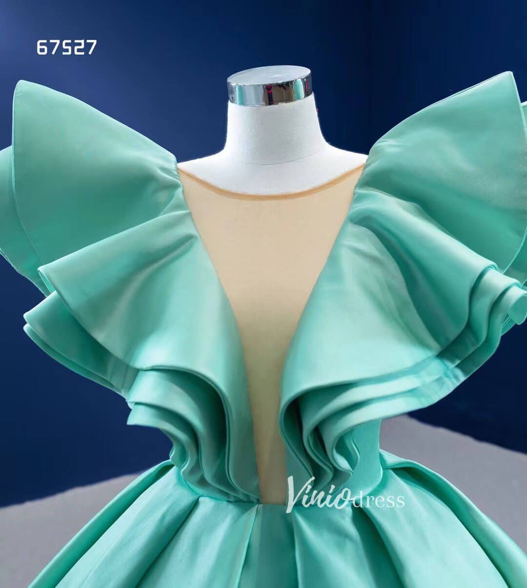 Turquoise Blue Quince Dresses Satin Ball Gown Wedding Dress 67527-Quinceanera Dresses 2025 -Viniodress-As Picture-Custom Size-
