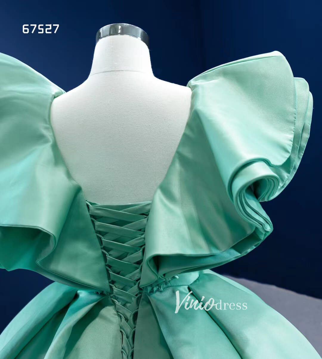 Turquoise Blue Quince Dresses Satin Ball Gown Wedding Dress 67527-Quinceanera Dresses 2025 -Viniodress-As Picture-Custom Size-