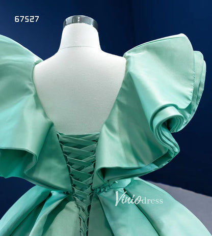 Turquoise Blue Quince Dresses Satin Ball Gown Wedding Dress 67527-Quinceanera Dresses 2025 -Viniodress-As Picture-Custom Size-