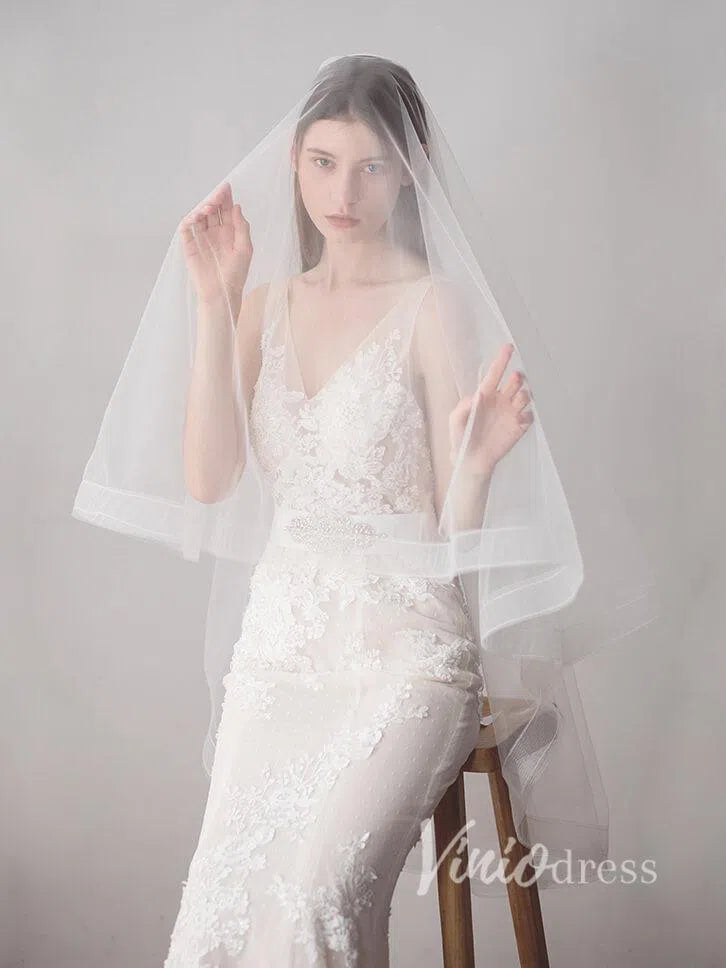 Two-Layers Ivory Tulle Knee Length Wedding Veils ACC1050-Bridal Veil 2025 -Viniodress-Ivory-