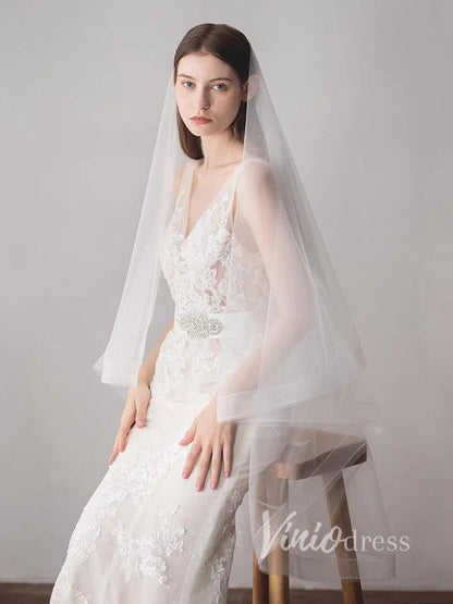 Two-Layers Ivory Tulle Knee Length Wedding Veils ACC1050-Bridal Veil 2025 -Viniodress-Ivory-