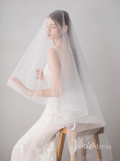 Two-Layers Ivory Tulle Knee Length Wedding Veils ACC1050-Bridal Veil 2025 -Viniodress-Ivory-