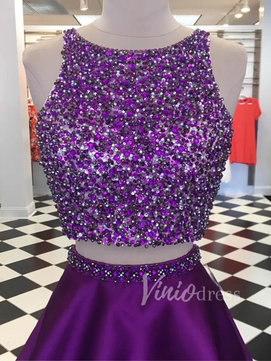 Short Prom Dresses 2025 Two Piece Beaded Purple Homecoming Dresses with Pockets SD1190-homecoming dresses-Viniodress-Purple-Custom Size-Viniodress