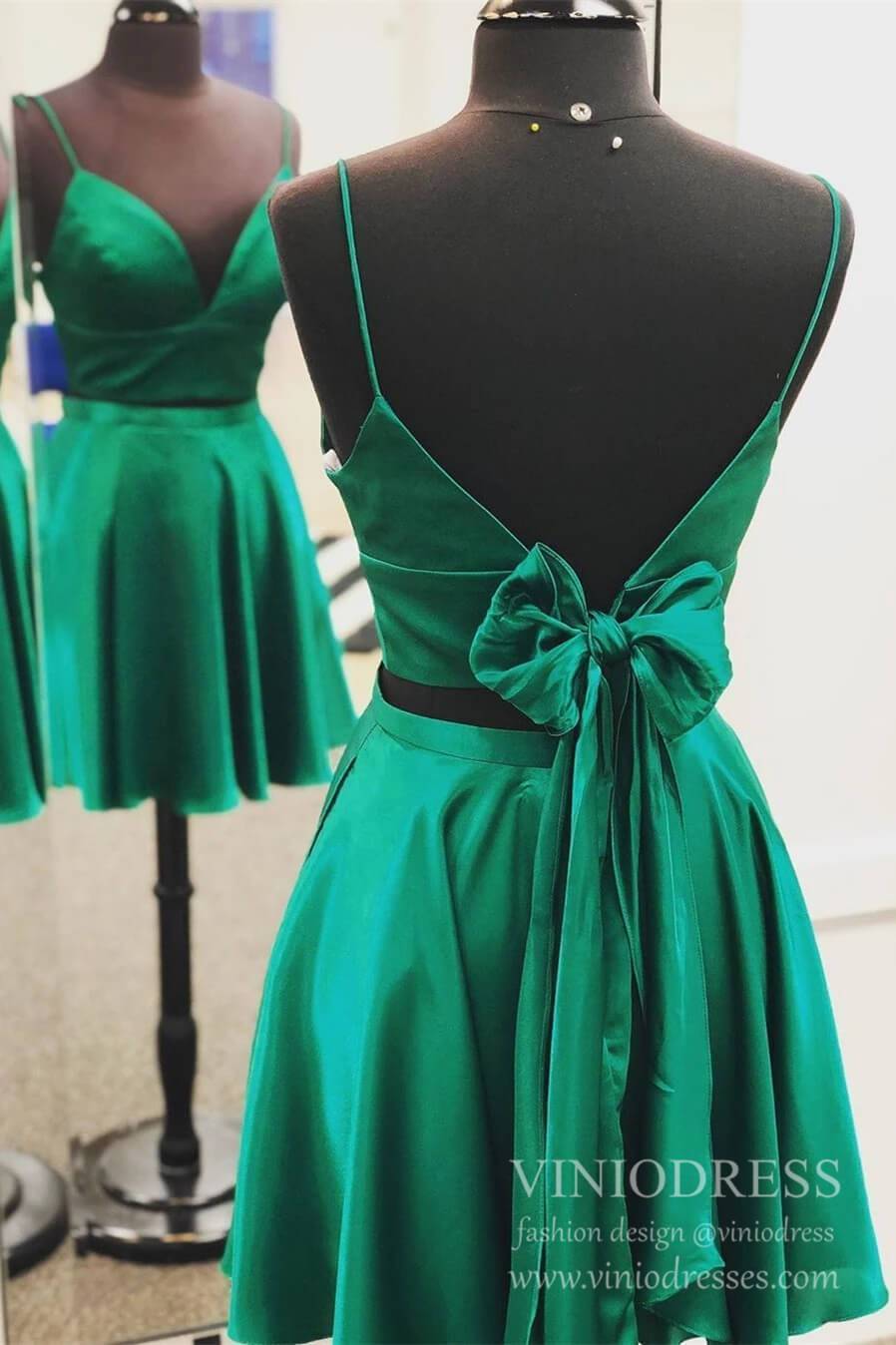 Two Piece Cocktail Dresses Spaghetti Strap Homecoming Dress SD1279B-Homecoming Dresses 2025 -Viniodress-Emerald Green-Custom Size-