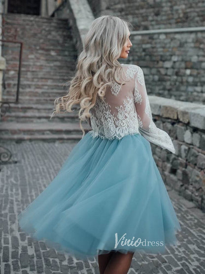 Two Piece Lace Homecoming Dress Dusty Blue Short Prom Dress SD1252-Homecoming Dresses 2025 -Viniodress-Dusty Blue-Custom Size-