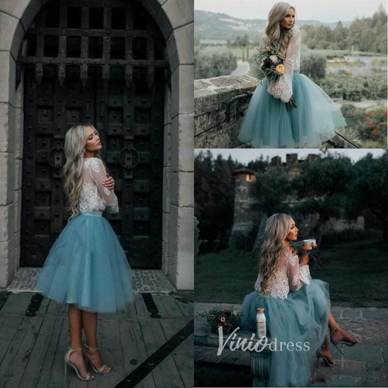 Two Piece Lace Homecoming Dress Dusty Blue Short Prom Dress SD1252-Homecoming Dresses 2025 -Viniodress-Dusty Blue-Custom Size-