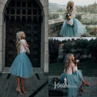 Two Piece Lace Homecoming Dress Dusty Blue Short Prom Dress SD1252-Homecoming Dresses 2025 -Viniodress-Dusty Blue-Custom Size-