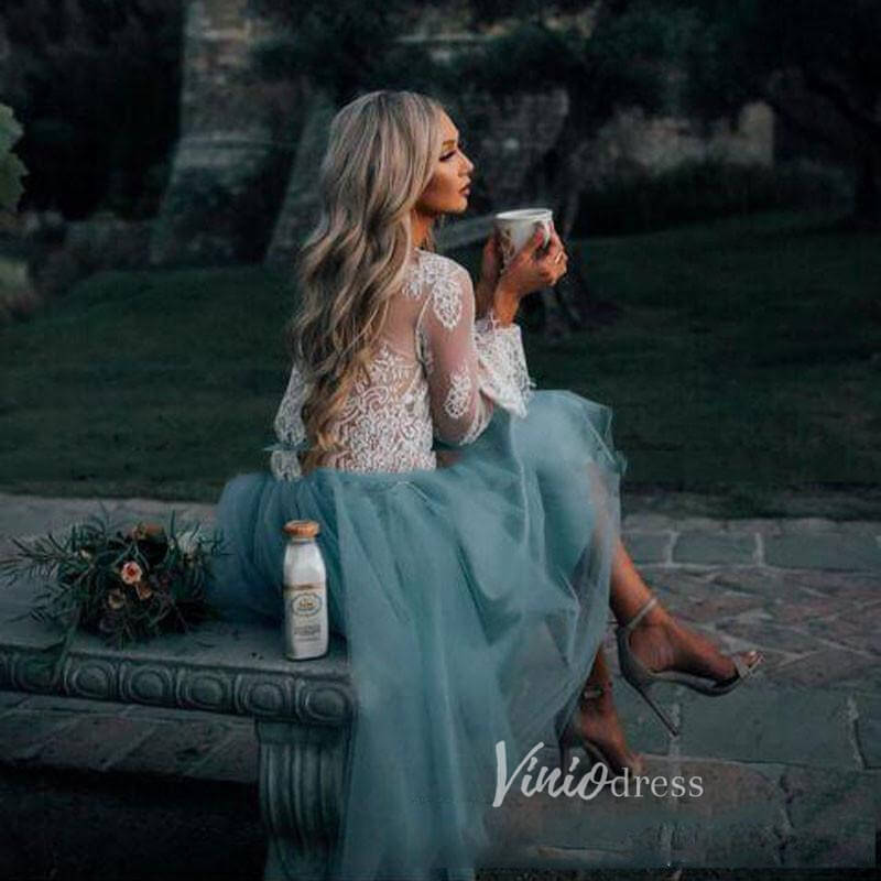Two Piece Lace Homecoming Dress Dusty Blue Short Prom Dress SD1252-Homecoming Dresses 2025 -Viniodress-Dusty Blue-Custom Size-
