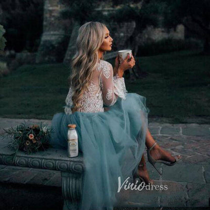 Two Piece Lace Homecoming Dress Dusty Blue Short Prom Dress SD1252-Homecoming Dresses 2025 -Viniodress-Dusty Blue-Custom Size-
