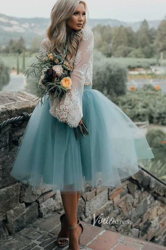Two Piece Lace Homecoming Dress Dusty Blue Short Prom Dress SD1252-Homecoming Dresses 2025 -Viniodress-Dusty Blue-Custom Size-