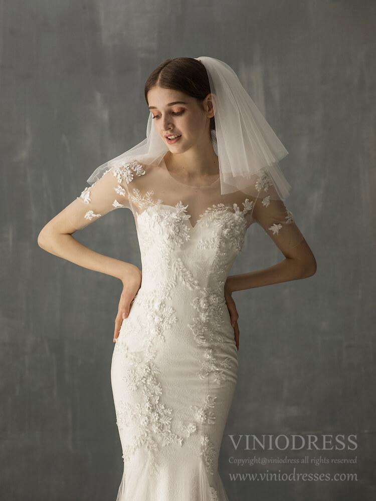 Two Tiers Tulle Short Bridal Veils AC1236-Bridal Veil 2025 -Viniodress-Ivory-