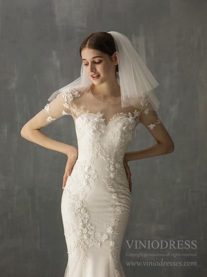 Two Tiers Tulle Short Bridal Veils AC1236-Bridal Veil 2025 -Viniodress-Ivory-