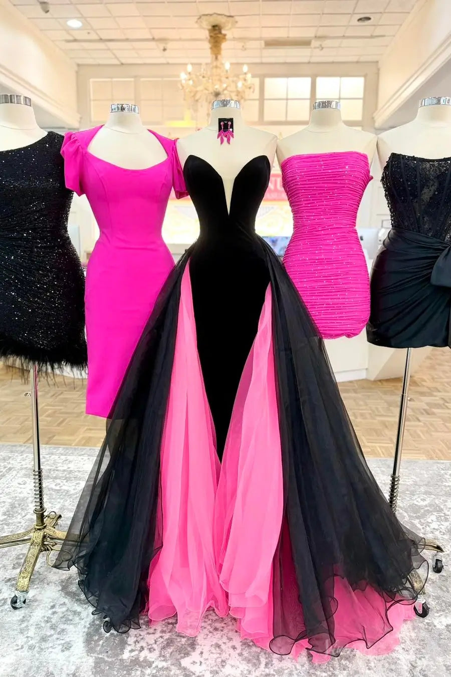 SK001 不转 Velvet Mermaid Prom Dresses with Organza Overskirt-prom dresses 2026-Viniodress-Hot Pink-Custom Size-