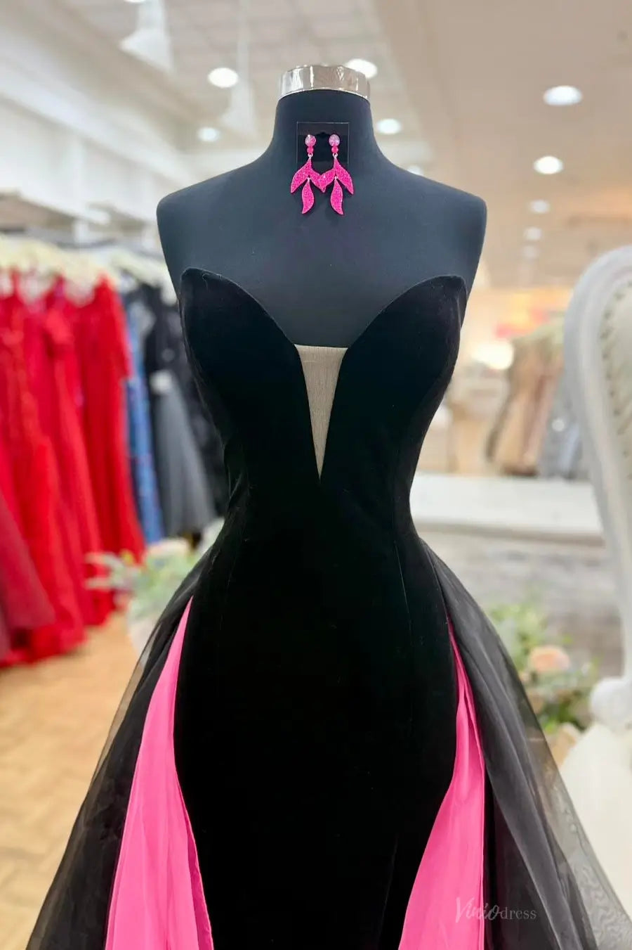 SK001 不转 Velvet Mermaid Prom Dresses with Organza Overskirt-prom dresses 2026-Viniodress-Hot Pink-Custom Size-