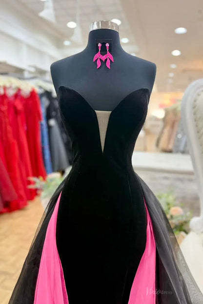 SK001 不转 Velvet Mermaid Prom Dresses with Organza Overskirt-prom dresses 2026-Viniodress-Hot Pink-Custom Size-