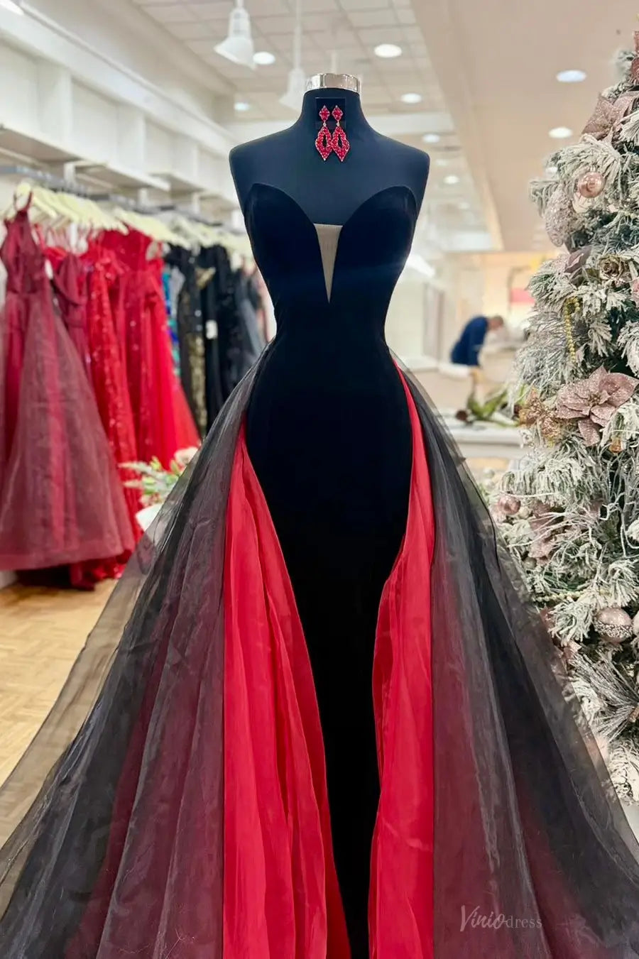 SK001 不转 Velvet Mermaid Prom Dresses with Organza Overskirt-prom dresses 2026-Viniodress-Hot Pink-Custom Size-