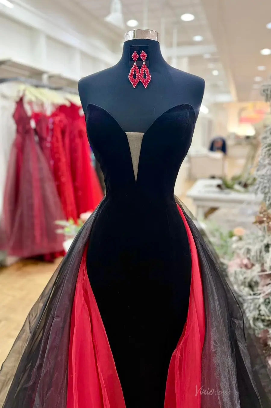 SK001 不转 Velvet Mermaid Prom Dresses with Organza Overskirt-prom dresses 2026-Viniodress-Hot Pink-Custom Size-