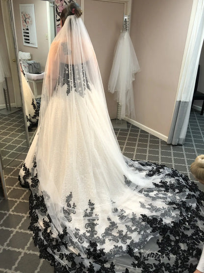 Unique Black and White Wedding Dress | Strapless Sweetheart Gown with Sparkly Tulle, Black Appliqués BK102-wedding dresses 2025 -Viniodress-Black-Custom Size-