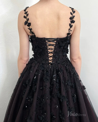Unique Black Wedding Dress | Beaded Floral Appliqué Gown with Burgundy Lining & Lace-Up Back BK109-wedding dresses 2025 -Viniodress-Black-Custom Size-
