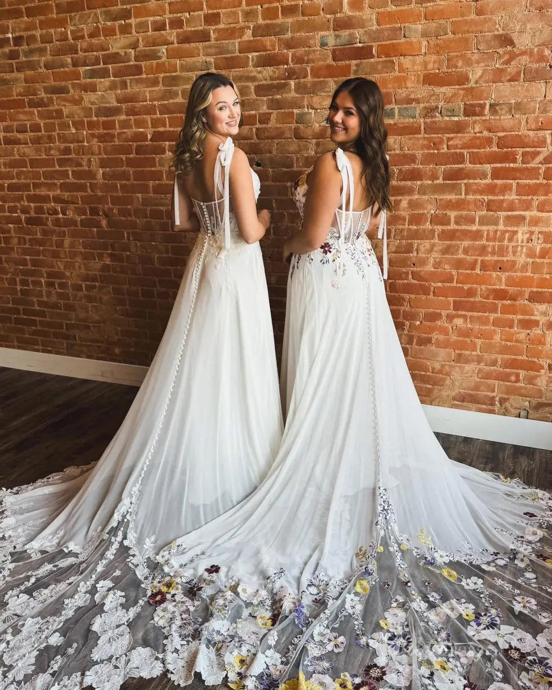 Unique Floral Wedding Dress with Slit & Pockets | Wildflower Embroidered A-Line Gown FW120-wedding dresses 2025 -Viniodress-Ivory-Custom Size-