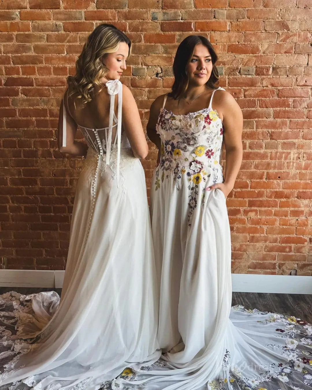 Unique Floral Wedding Dress with Slit & Pockets | Wildflower Embroidered A-Line Gown FW120-wedding dresses 2025 -Viniodress-Ivory-Custom Size-