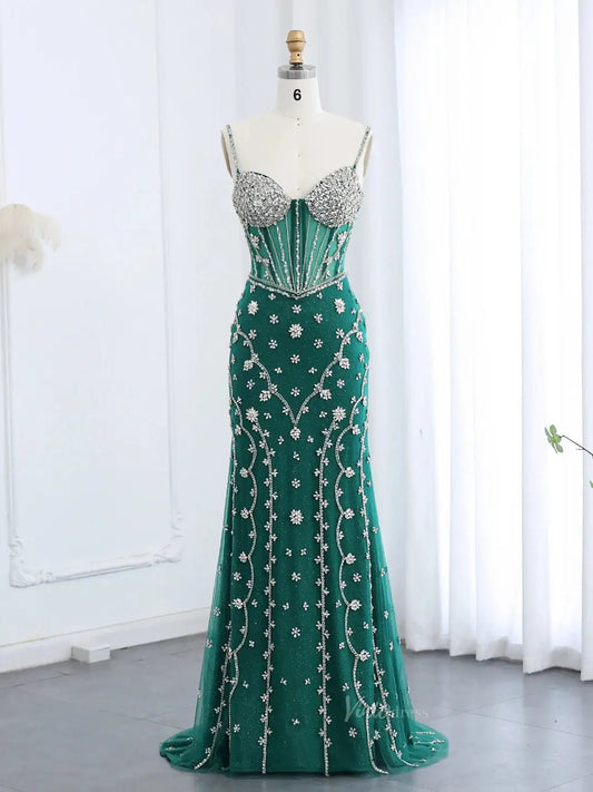 Unique Green Prom Dresses Sparkle Rhinestone Mermaid Formal Dresses BD013-Evening Dresses 2025 -Viniodress-Green-US 2-