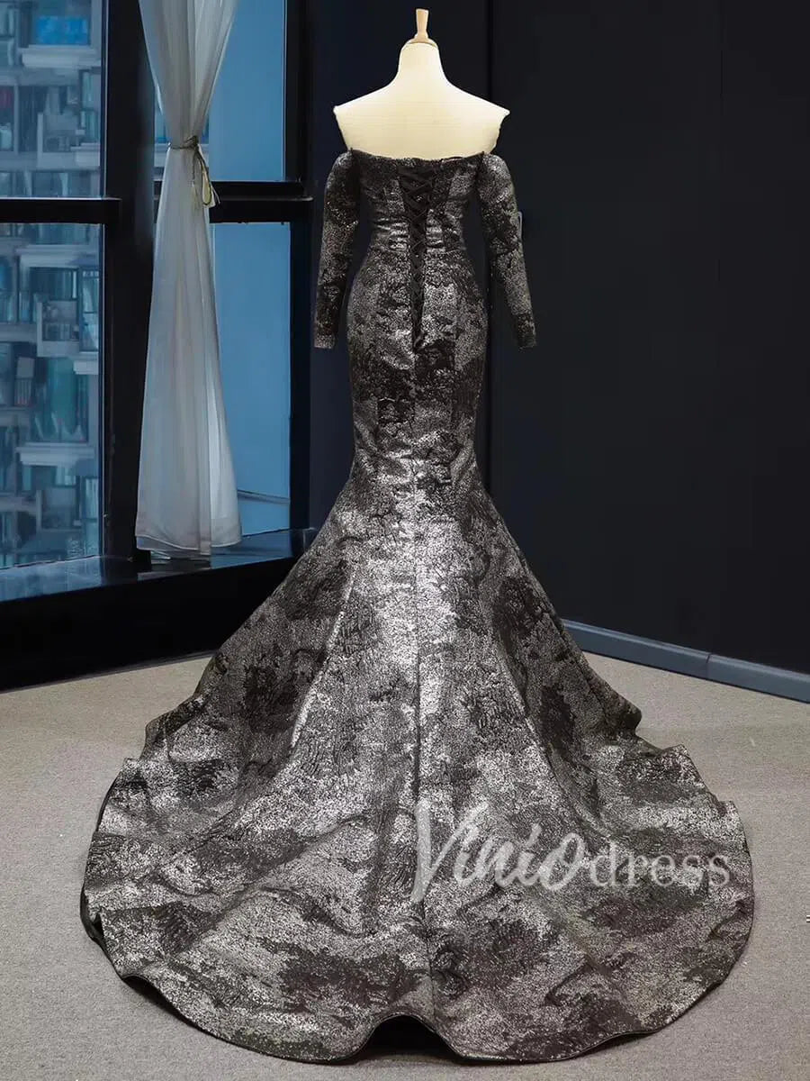 Unique Long Sleeve Black Mermaid Prom Dresses FD1473 viniodress-prom dresses-Viniodress-Viniodress